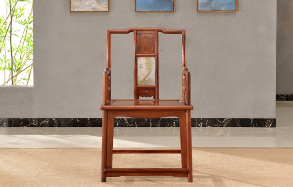 大理石南官帽椅，中式實木云石椅子