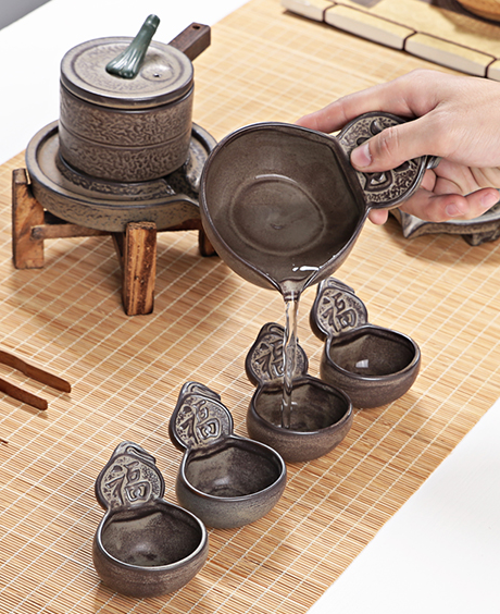 創(chuàng)新浮雕福字茶具，復古石磨茶具
