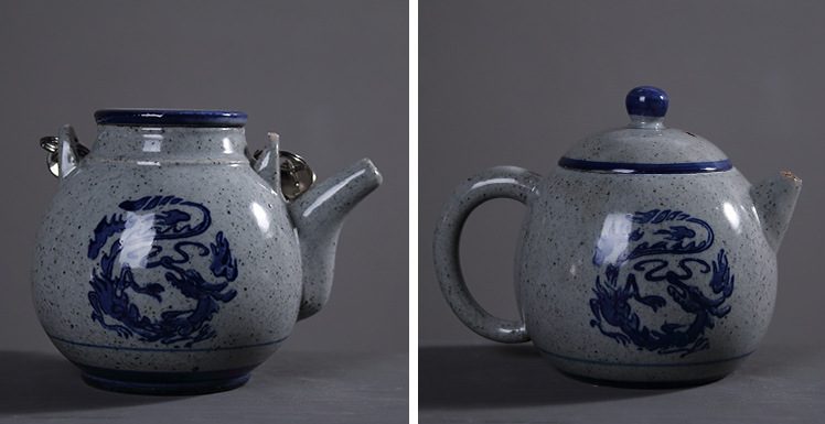 復(fù)古陶瓷一壺兩杯茶具，粗麻繩提梁壺具