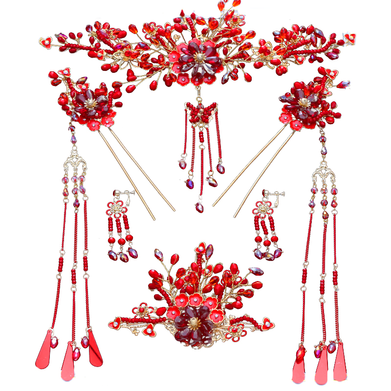 紅色家佳樂文學(xué)頭飾，精致唯美新娘頭飾圖片