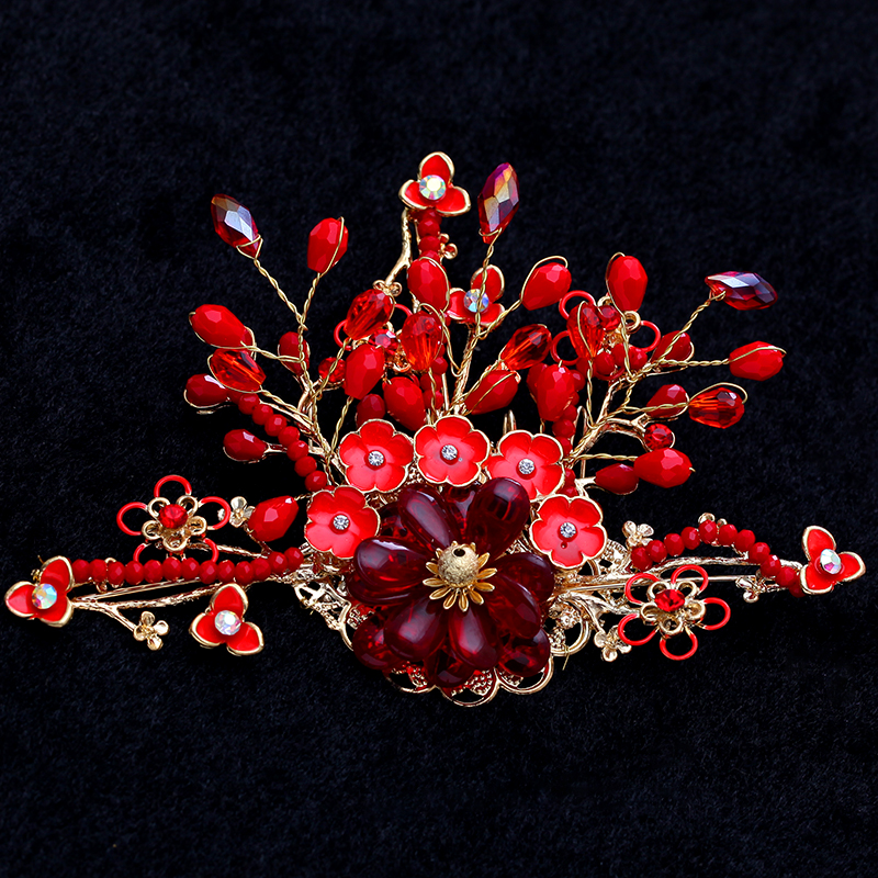 紅色家佳樂文學(xué)頭飾，精致唯美新娘頭飾圖片