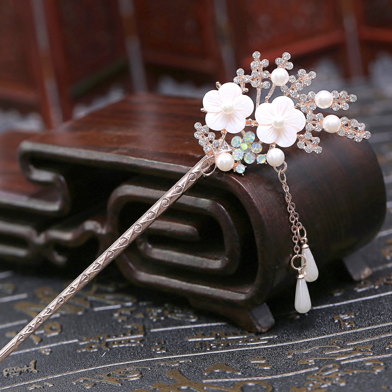 古風(fēng)發(fā)簪頭飾，鑲鉆水晶流蘇步搖