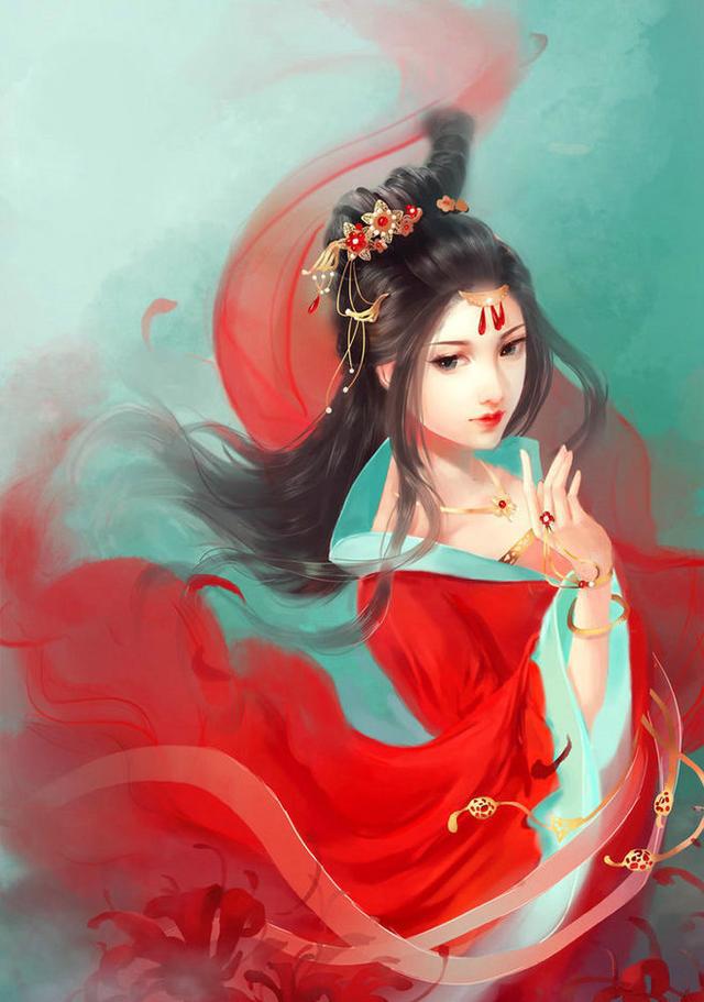 唯美古風(fēng)圖片：一身紅衣，披裝待嫁