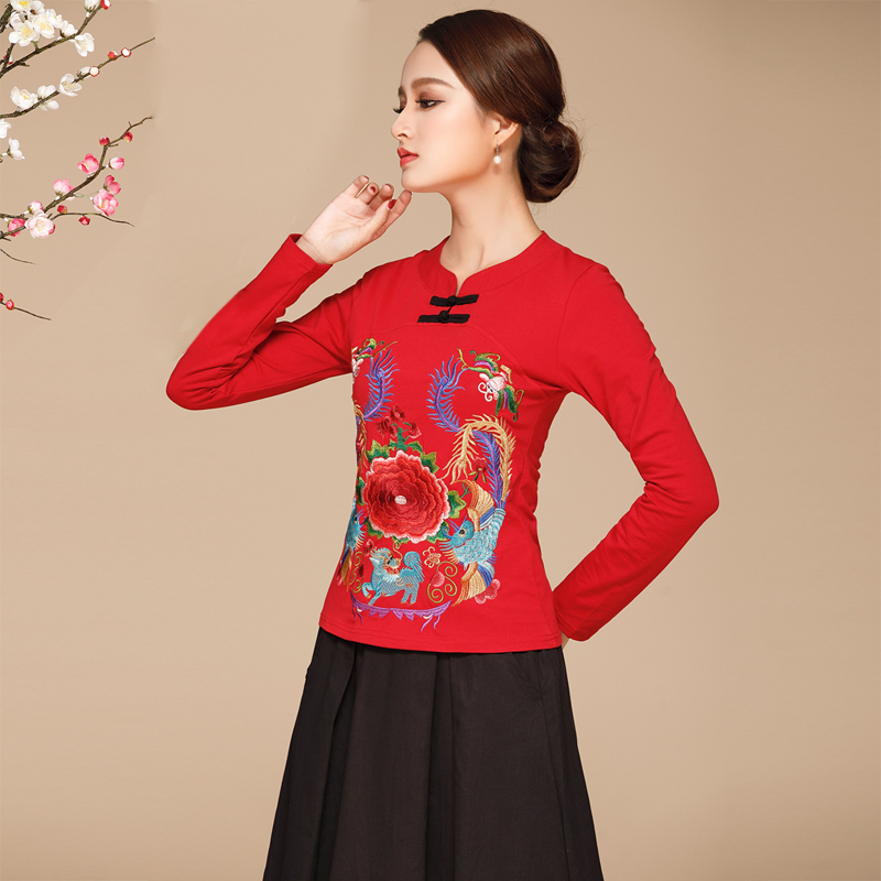 家佳樂(lè)文學(xué)云南民族風(fēng)服裝，紅色刺繡上衣民族服裝