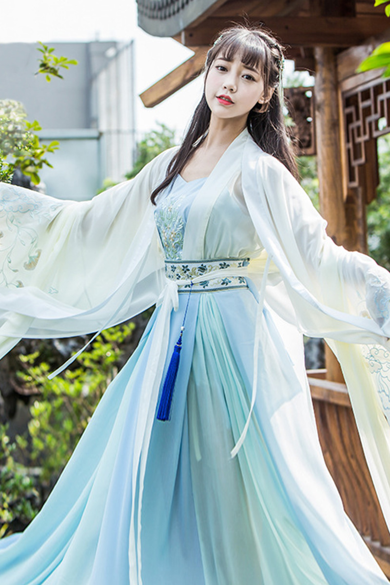清新魏晉風(fēng)漢服，古裝仙女大袖衫齊腰襦裙