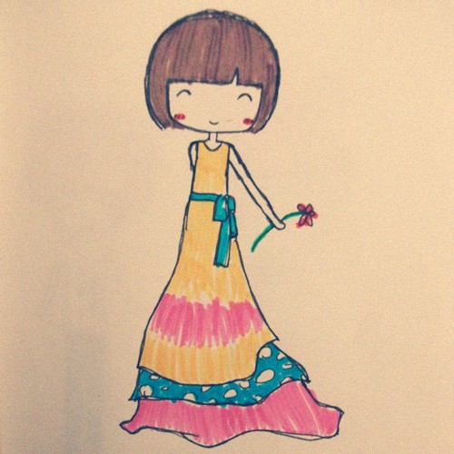 4款簡單手繪插畫圖片，清新可人小女生