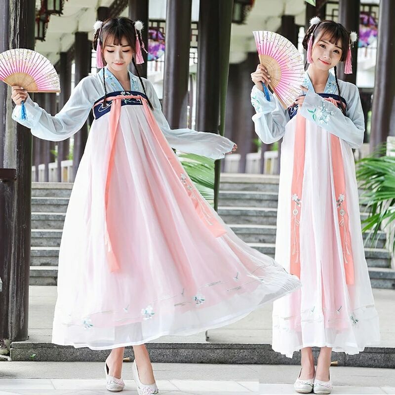 復古家佳樂文學長袖漢服，仙女襦裙繡花漢服圖片