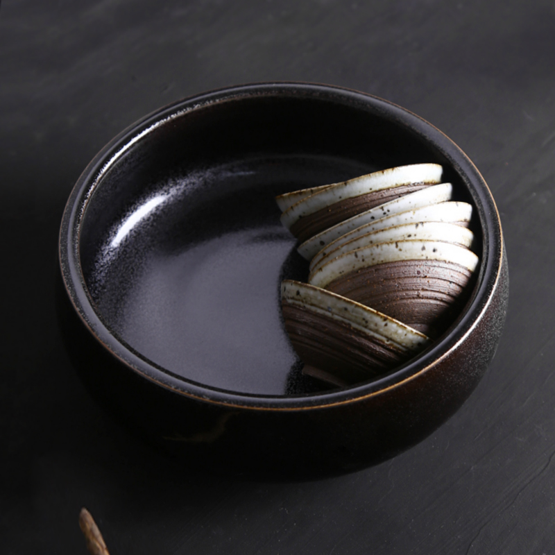日式陶瓷，黑釉銀斑水盂