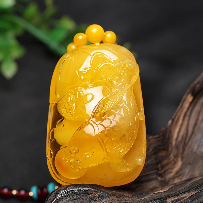 天然老蜜蠟鯉魚(yú)吊墜