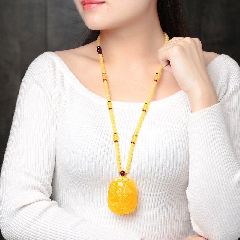 天然老蜜蠟鯉魚(yú)如意吊墜