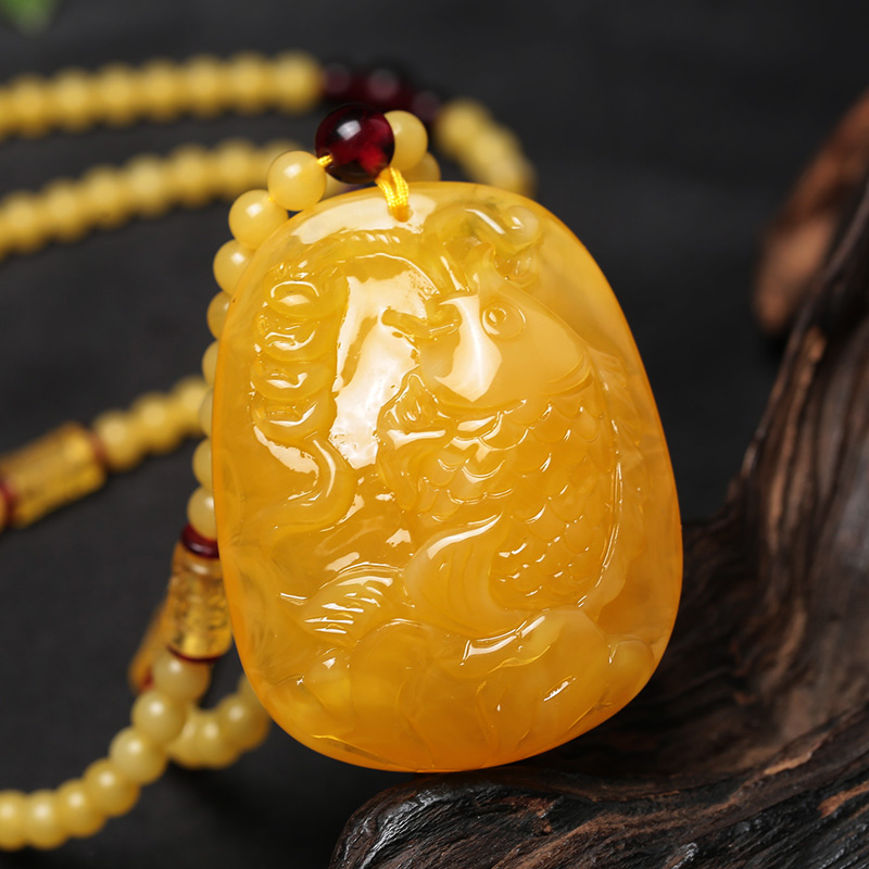 天然老蜜蠟鯉魚(yú)如意吊墜
