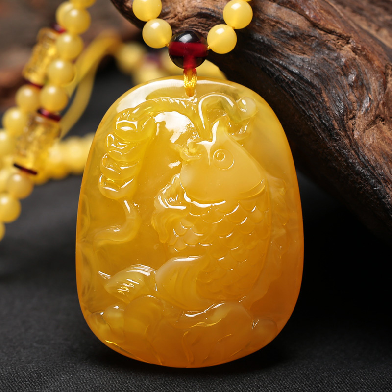 天然老蜜蠟鯉魚(yú)如意吊墜