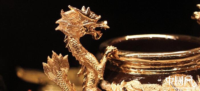 純銅鎏金雙龍香爐，雙耳龍香爐盤香爐