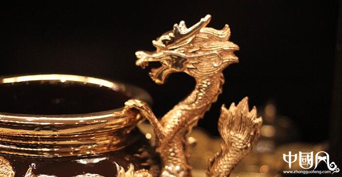 純銅鎏金雙龍香爐，雙耳龍香爐盤香爐
