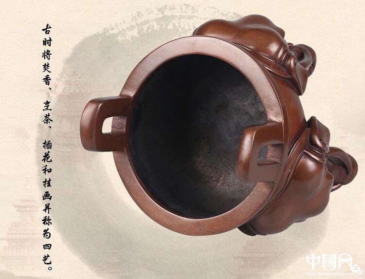 純銅香爐，象首三足香薰?fàn)t紫銅檀香爐