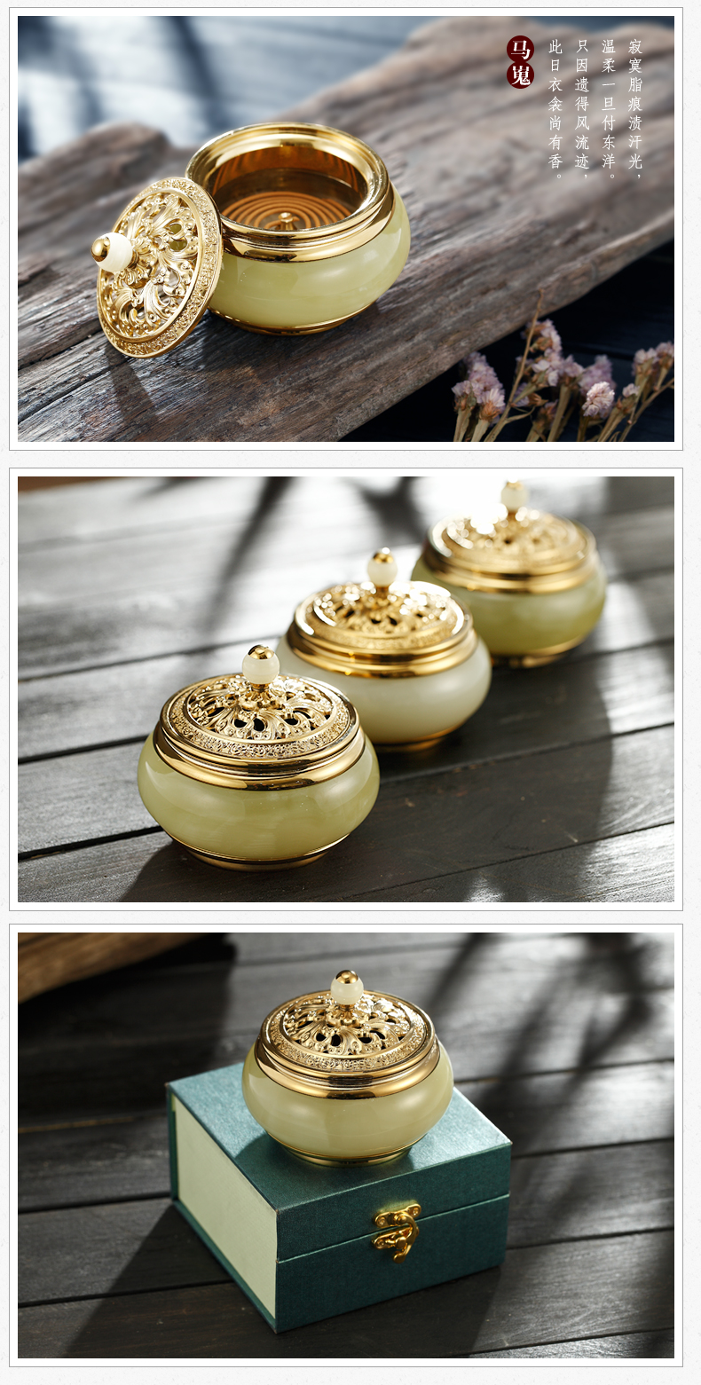 銅鑲玉香爐，純銅盤香爐