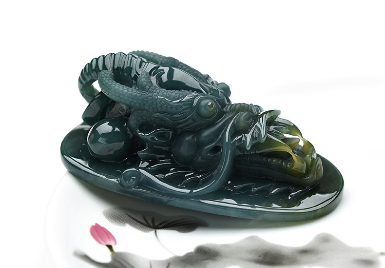 果敢翡翠，藍(lán)水翡翠龍牌玉器