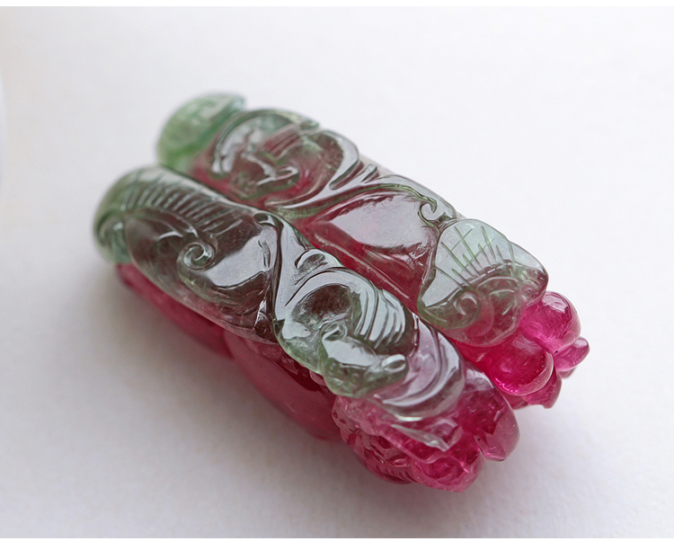 西瓜碧璽吊墜，雕刻如意貔貅項墜一對