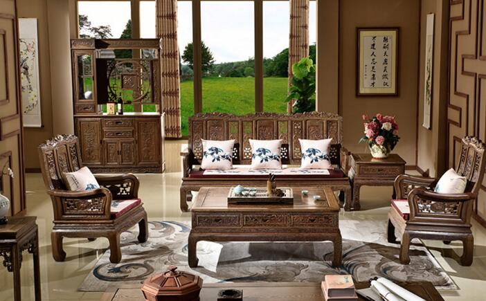 紅木實木家具，雞翅木山水萬字沙發(fā)