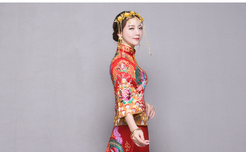 秀禾服新娘禮服嫁衣，中式結(jié)婚秀禾小拖尾喜服
