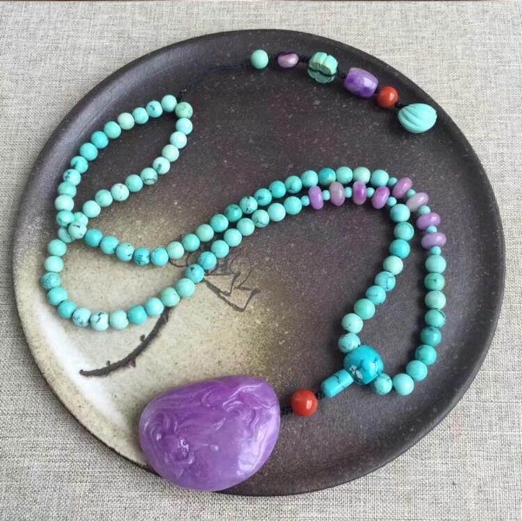 老礦冰種綠松石項(xiàng)鏈，綠松石項(xiàng)鏈搭配