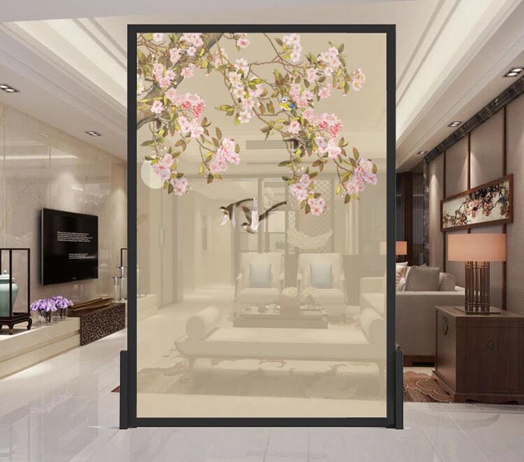 現(xiàn)代中式實木屏風(fēng)隔斷花鳥