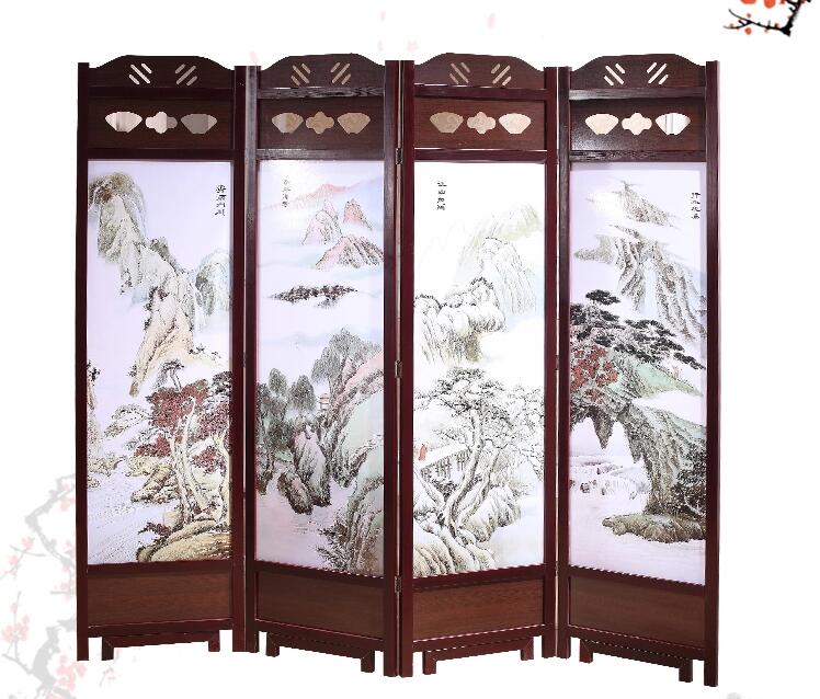 古典實(shí)木屏風(fēng)家佳樂(lè)文學(xué)山屏風(fēng)隔斷