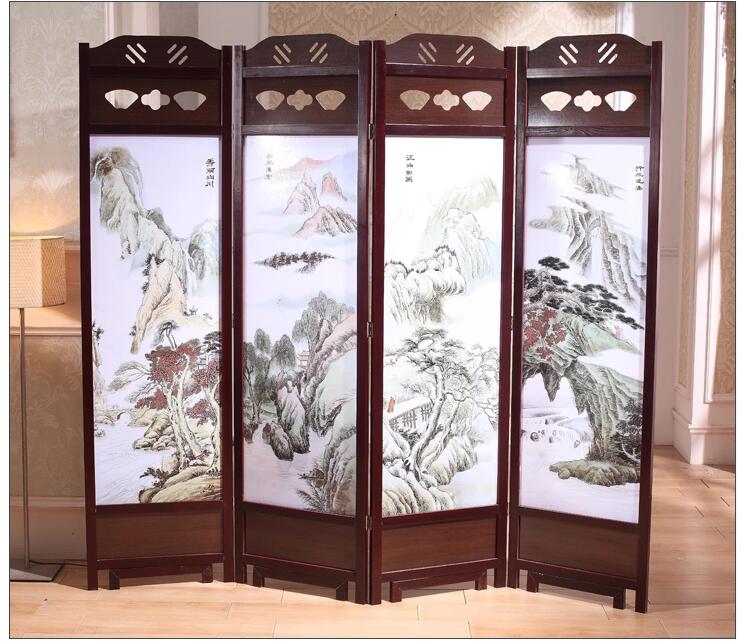 古典實(shí)木屏風(fēng)家佳樂(lè)文學(xué)山屏風(fēng)隔斷