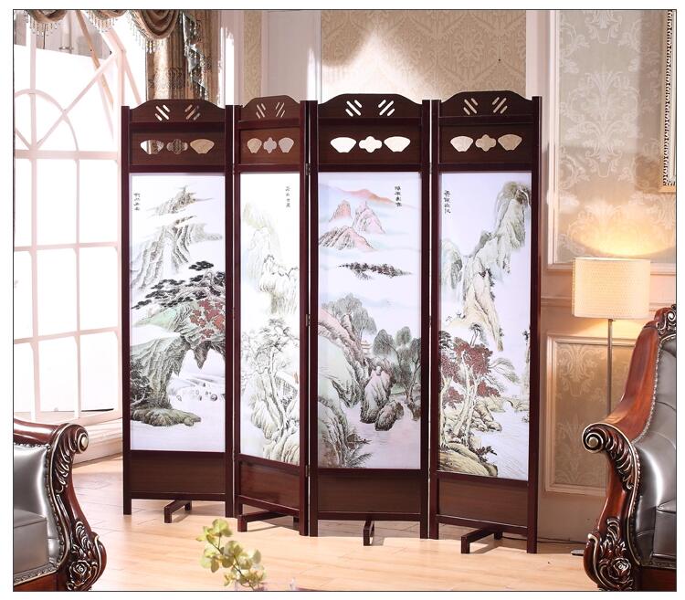 古典實(shí)木屏風(fēng)家佳樂(lè)文學(xué)山屏風(fēng)隔斷