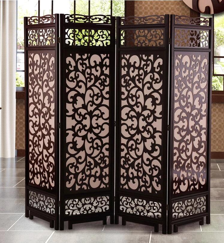 實木鏤空雕刻折疊屏風(fēng)