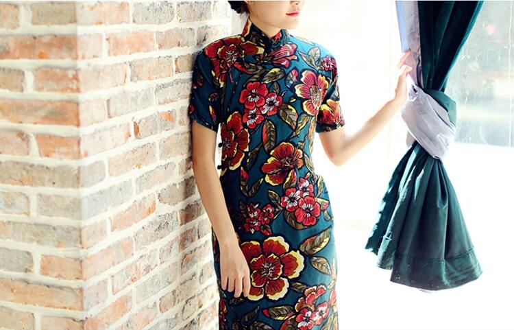 家佳樂(lè)文學(xué)圖蘭朵四分連袖全盤(pán)扣旗袍