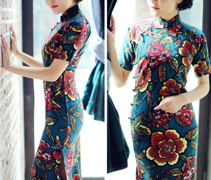 家佳樂(lè)文學(xué)圖蘭朵四分連袖全盤(pán)扣旗袍