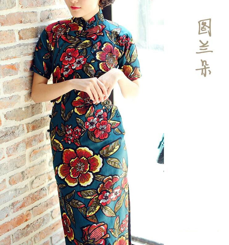 家佳樂(lè)文學(xué)圖蘭朵四分連袖全盤(pán)扣旗袍