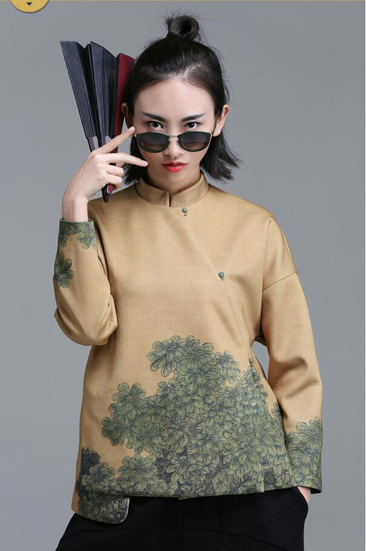 家佳樂文學(xué)立領(lǐng)斜襟落肩袖不對(duì)稱中式改良唐裝
