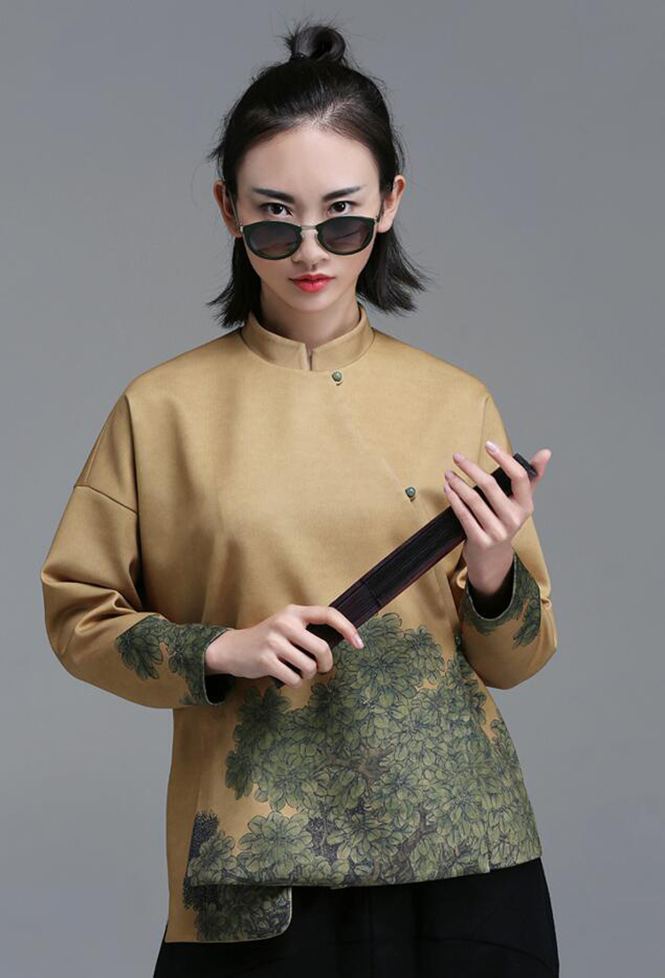 家佳樂文學(xué)立領(lǐng)斜襟落肩袖不對(duì)稱中式改良唐裝