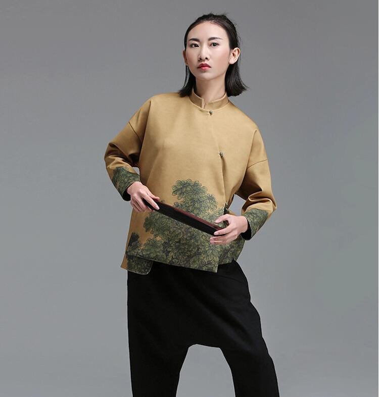 家佳樂文學(xué)立領(lǐng)斜襟落肩袖不對(duì)稱中式改良唐裝