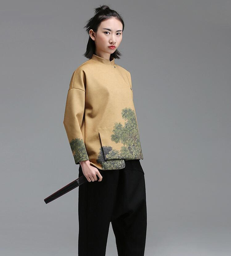 家佳樂文學(xué)立領(lǐng)斜襟落肩袖不對(duì)稱中式改良唐裝