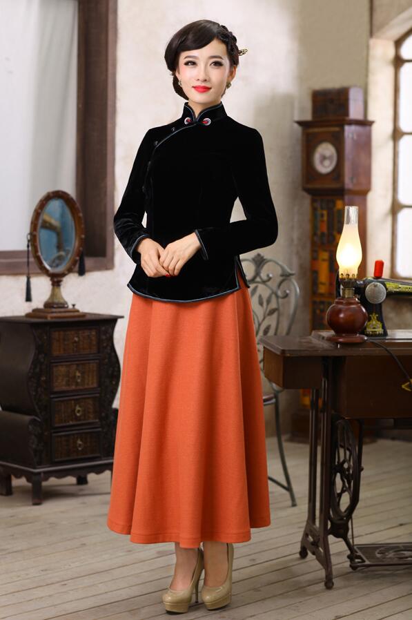 唐裝女長(zhǎng)袖絲絨上衣