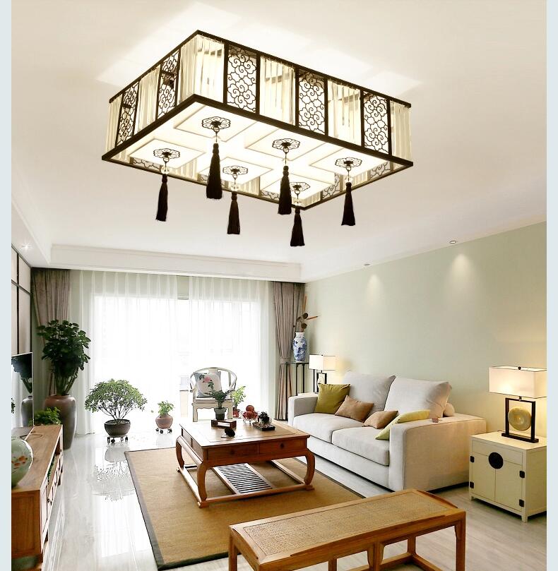 新中式吸頂燈長方形水晶客廳燈具