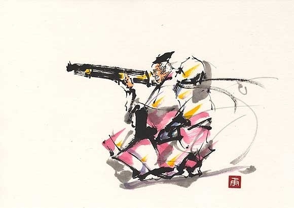 日本勝亦勇水墨功夫中華武術(shù)插畫(一)