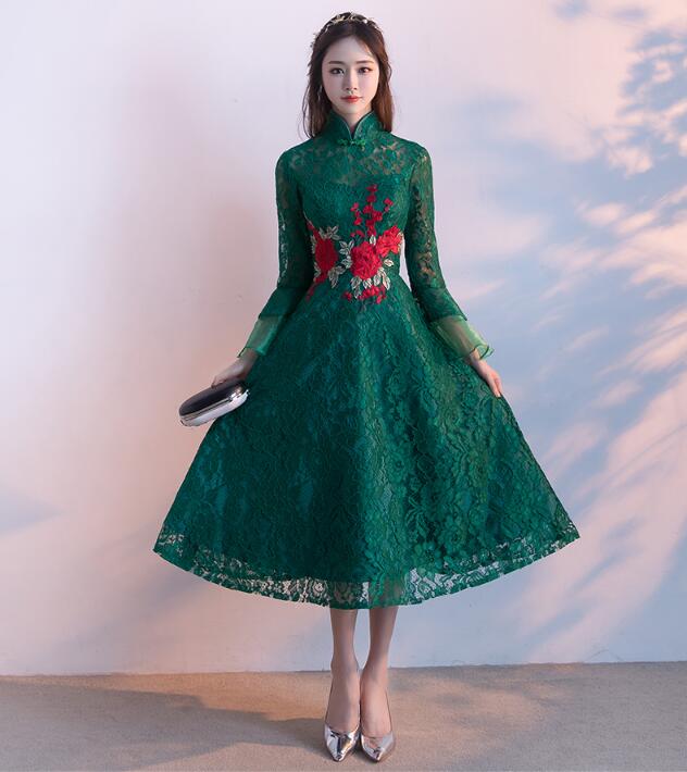 家佳樂文學盤扣蘇繡印花中式禮服