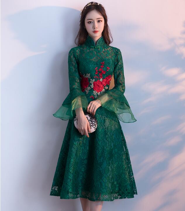 家佳樂文學盤扣蘇繡印花中式禮服