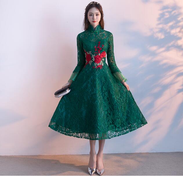 家佳樂文學盤扣蘇繡印花中式禮服