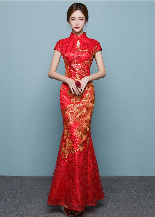 性感魚尾刺繡家佳樂文學(xué)嫁衣中式禮服