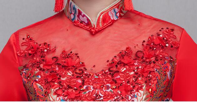 中式立領(lǐng)盤(pán)扣中國(guó)紅錦緞中式禮服