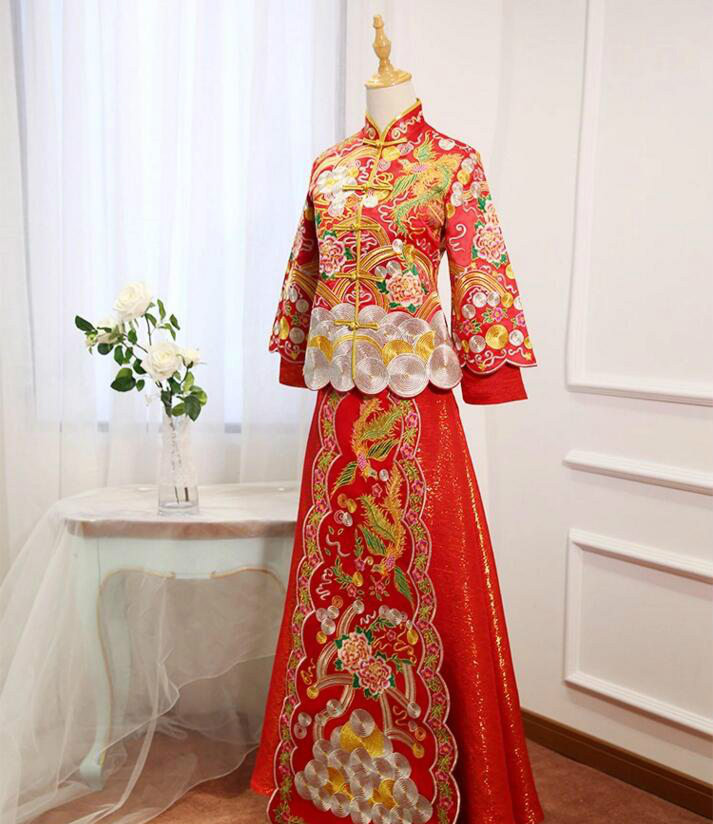 芙蓉彩鳳刺繡家佳樂文學(xué)嫁衣中式禮服