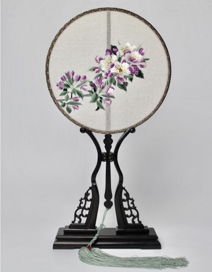 家佳樂文學(xué)雙面手繡海棠花團(tuán)扇