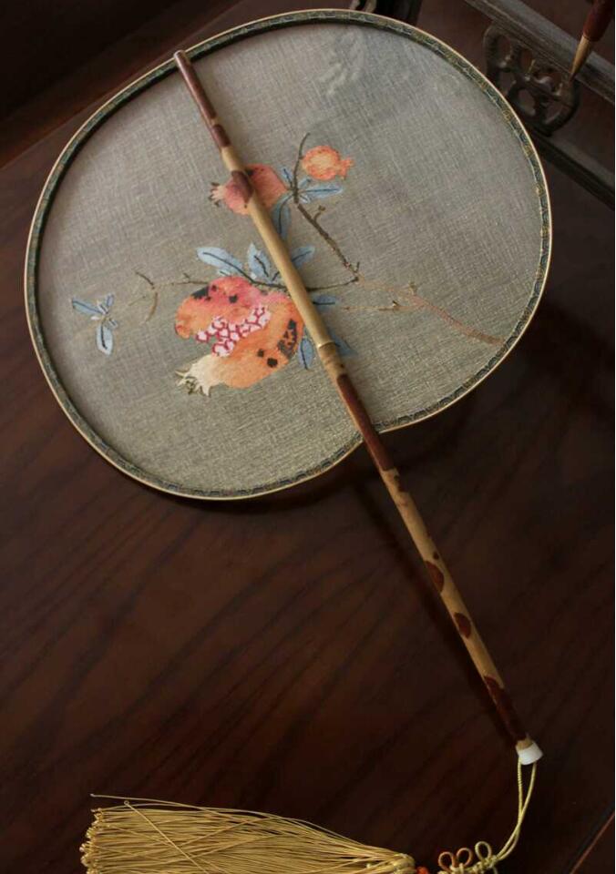 家佳樂(lè)文學(xué)湘妃竹柄緙絲宮扇