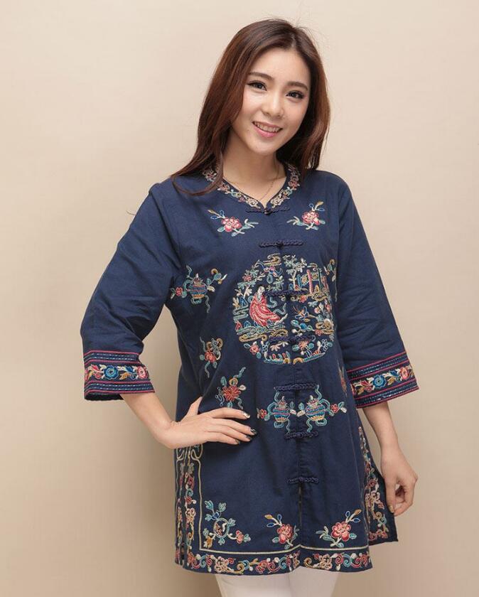 家佳樂文學(xué)棉麻刺繡女士唐裝