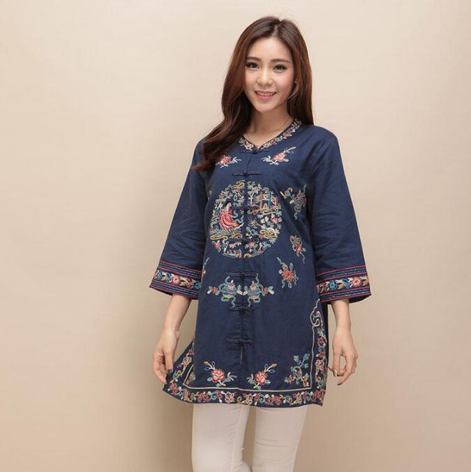 家佳樂文學(xué)棉麻刺繡女士唐裝